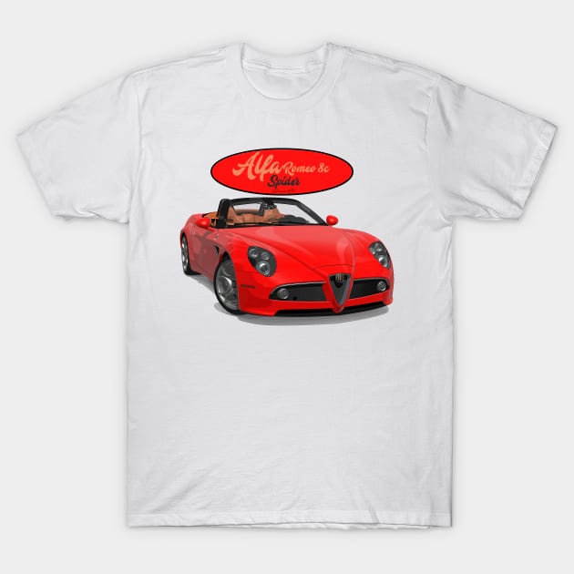 ALFA ROMEO 8C SPIDER Red T-Shirt by PjesusArt